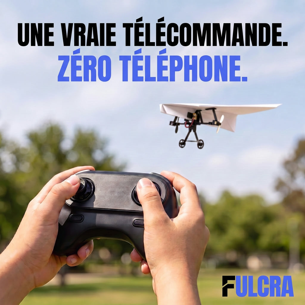 Une vraie télécommande, zéro téléphone : on pilote Fulcra Plane avec deux joysticks